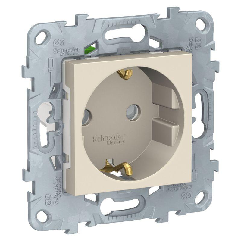 Розетка  2мод. Unica New 16А IP21 250В с заземлением быстрозажим. клеммы беж. SchE NU505744