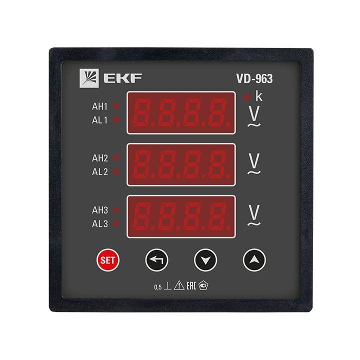 Вольтметр цифровой VD-963 на панель 96х96 трехфазный EKF vd-963