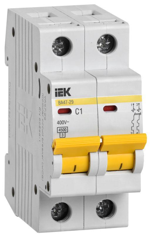 Выключатель автоматический модульный 2п C 1А 4.5кА ВА47-29 IEK MVA20-2-001-C